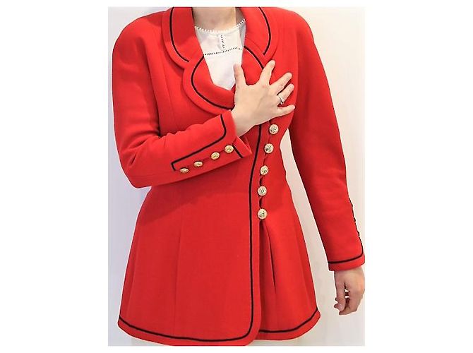 Chanel Red Wool Jacket with Gold CC Buttons - view 2