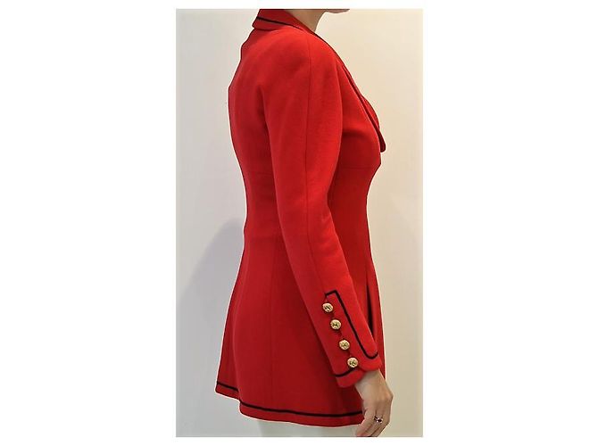 Chanel Red Wool Jacket with Gold CC Buttons - view 3