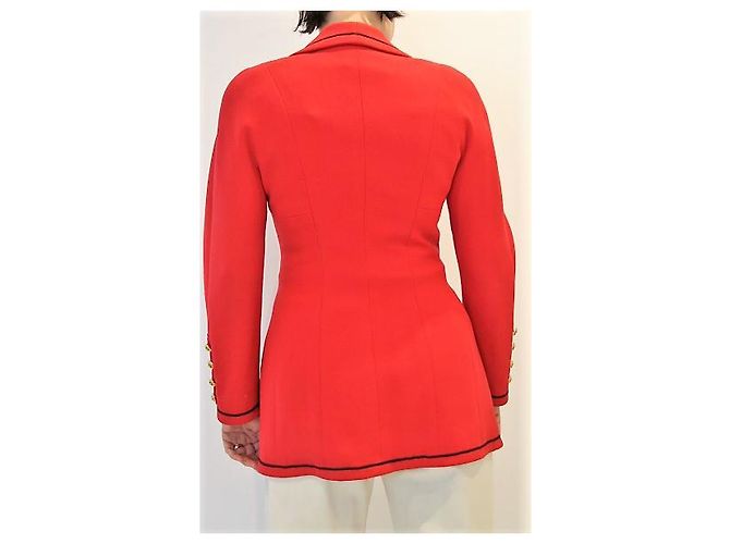 Chanel Red Wool Jacket with Gold CC Buttons - view 6