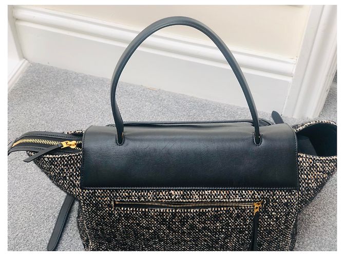 Marsupio Céline Classic grande in tweed e pelle nero Multicolore - vista 6