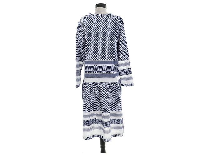 Cecilie Copenhagen Maxikleid Weiß Blau Baumwolle - Ansicht 2