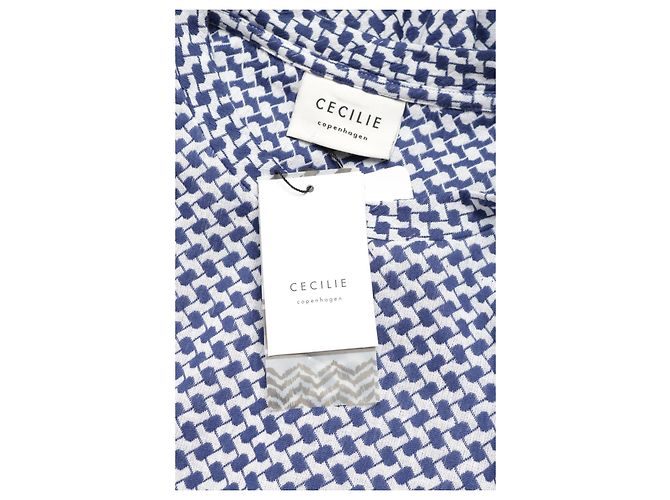 Cecilie Copenhagen Maxikleid Weiß Blau Baumwolle - Ansicht 3