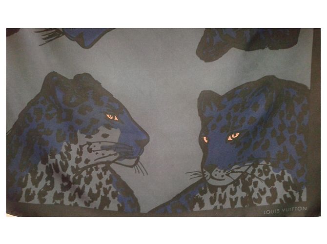 Sciarpa Louis Vuitton in seta motivo pantera blu 68cm - vista 10