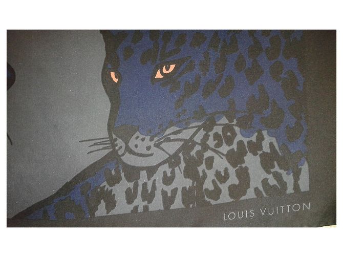 Sciarpa Louis Vuitton in seta motivo pantera blu 68cm - vista 3