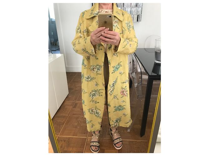 Autre Marque Abrigo largo D.T. YAVI Amarillo con Estampado Étnico en Lino Talla 36 - vista 2