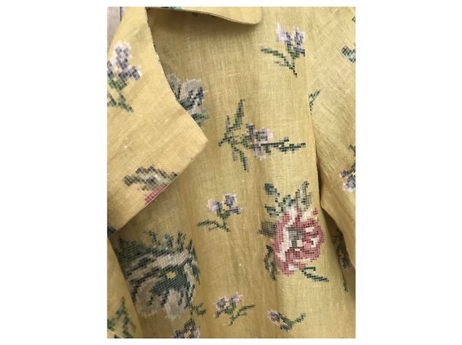Autre Marque Abrigo largo D.T. YAVI Amarillo con Estampado Étnico en Lino Talla 36 - vista 4
