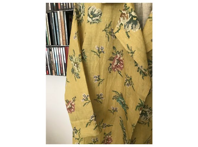 Autre Marque Abrigo largo D.T. YAVI Amarillo con Estampado Étnico en Lino Talla 36 - vista 5