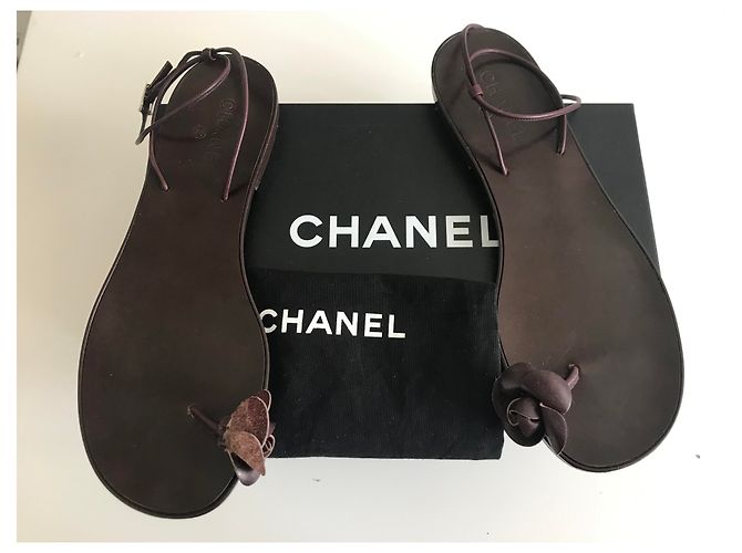 Chanel Camellia Toe Post Thong Sandals Brown - view 20