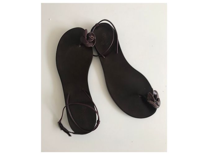 Chanel Camellia Toe Post Thong Sandals Brown - view 4