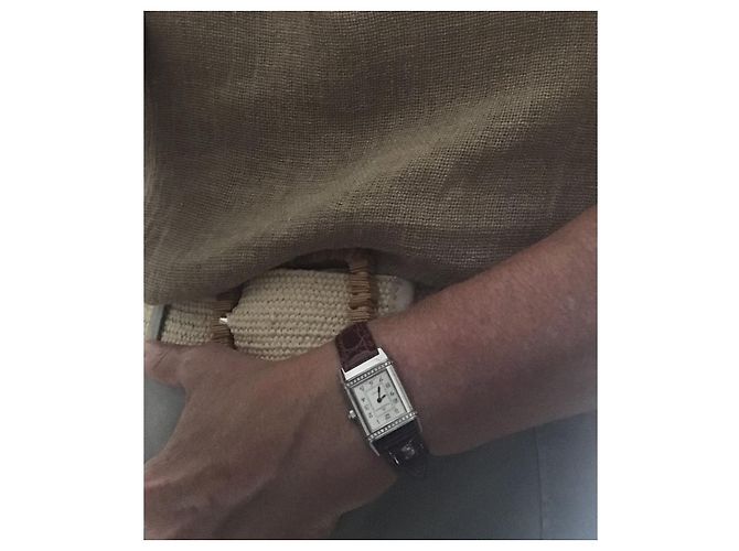 Jaeger Lecoultre Reverso Relógio de Aço e Diamantes Hardware prateado - vista 3