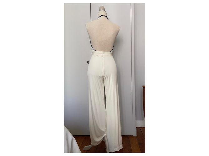 Mono de seda con cuello halter Hermès Blanco roto - vista 2