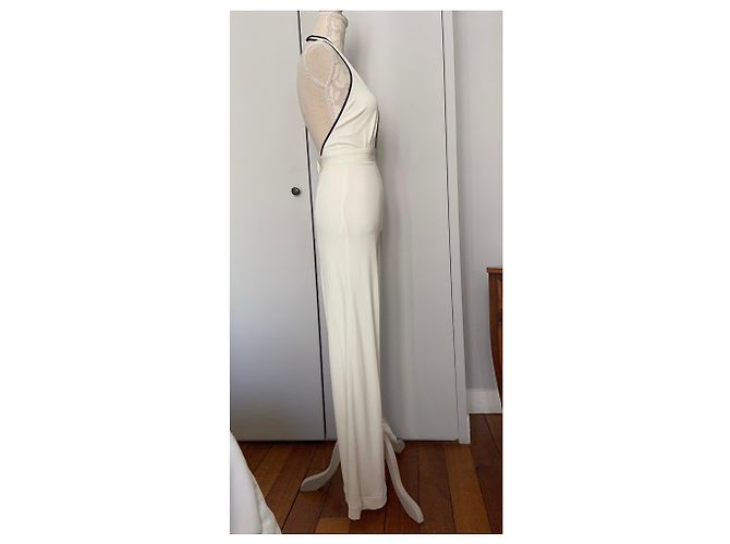 Mono de seda con cuello halter Hermès Blanco roto - vista 3