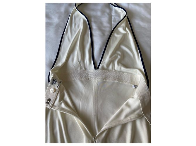 Mono de seda con cuello halter Hermès Blanco roto - vista 4