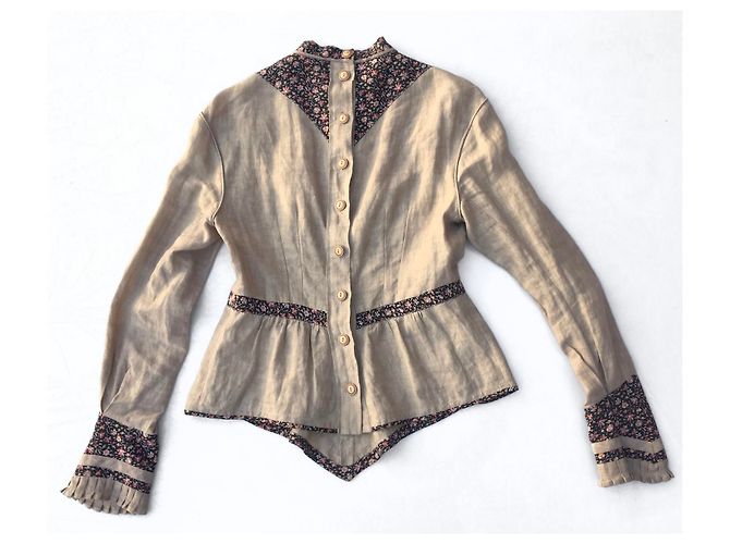 Top Isabel Marant de lino y seda beige con estampado floral - vista 2