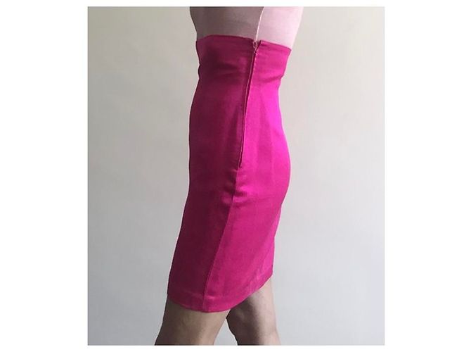 Autre Marque Falda de raso de seda rosa brillante - vista 10
