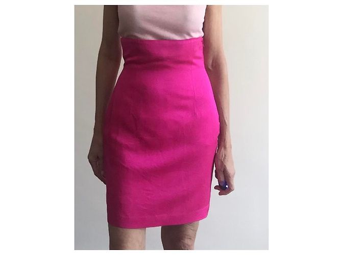 Autre Marque Falda de raso de seda rosa brillante - vista 11