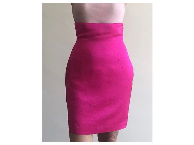 Autre Marque Falda de raso de seda rosa brillante - vista 6
