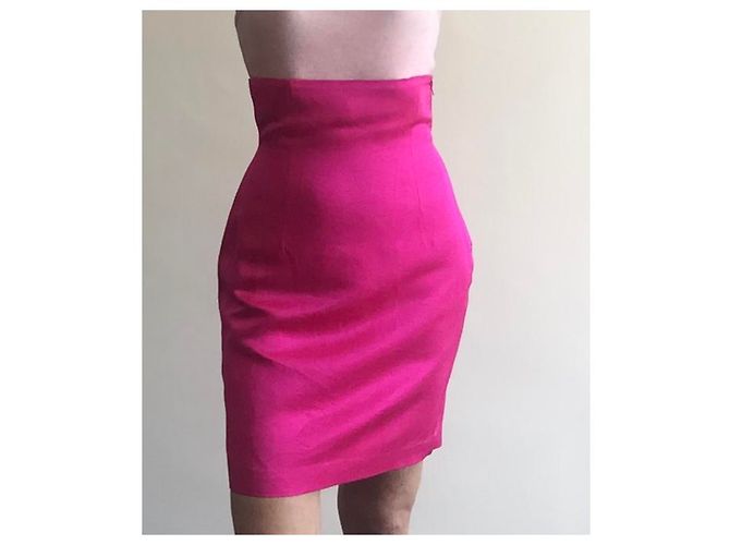 Autre Marque Falda de raso de seda rosa brillante - vista 7