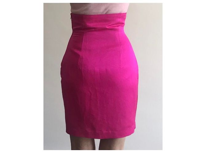 Autre Marque Falda de raso de seda rosa brillante - vista 8