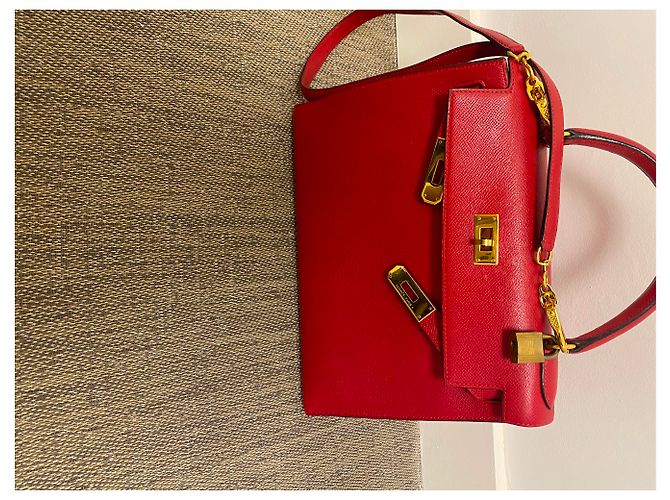 Hermès Borsa Kelly Sellier Hermes Red Gold Hdw Rosso - vista 20