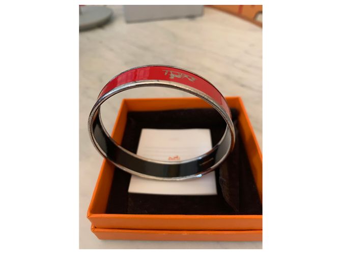 Hermès Caleche Medium Emaille Armband Rot Palladium - Ansicht 2