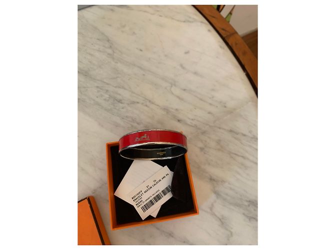 Hermès Caleche Medium Emaille Armband Rot Palladium - Ansicht 3