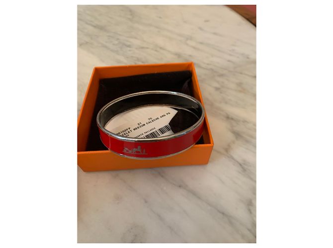 Hermès Caleche Medium Emaille Armband Rot Palladium - Ansicht 4