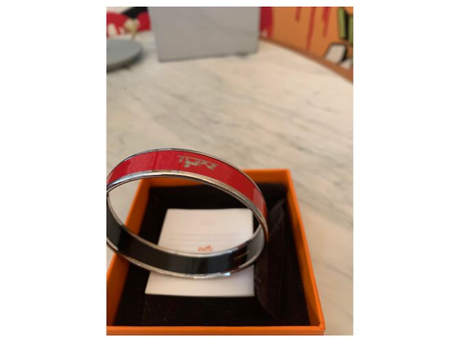 Hermès Caleche Medium Emaille Armband Rot Palladium - Ansicht 5