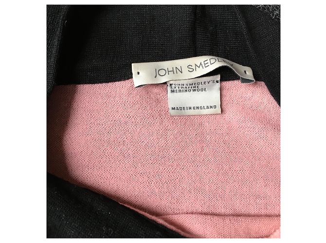 John Smedley Lavallière Wollpullover Schwarz Rosa Pink - Ansicht 11