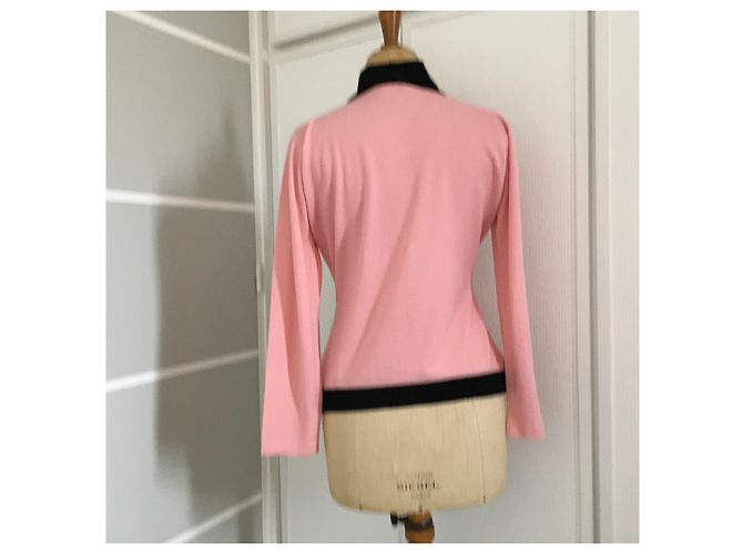 John Smedley Lavallière Wollpullover Schwarz Rosa Pink - Ansicht 2