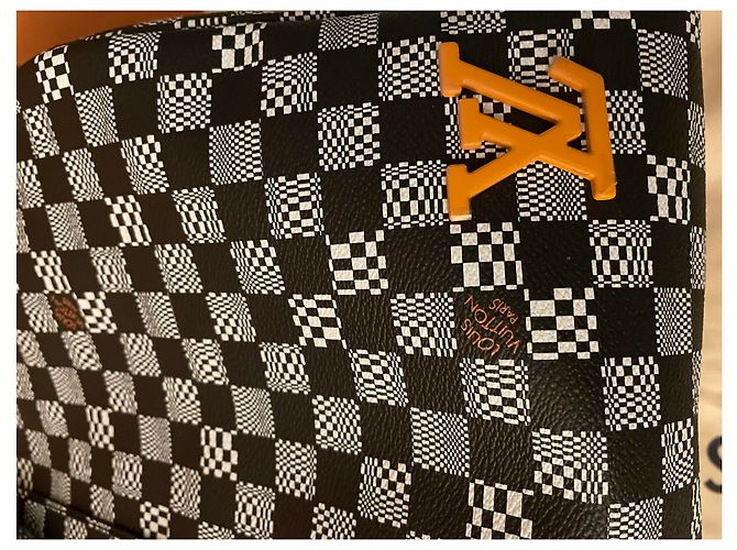 Louis Vuitton Keepall Virgil Abloh Damier ha distorto Nero Bianco Arancione - vista 6