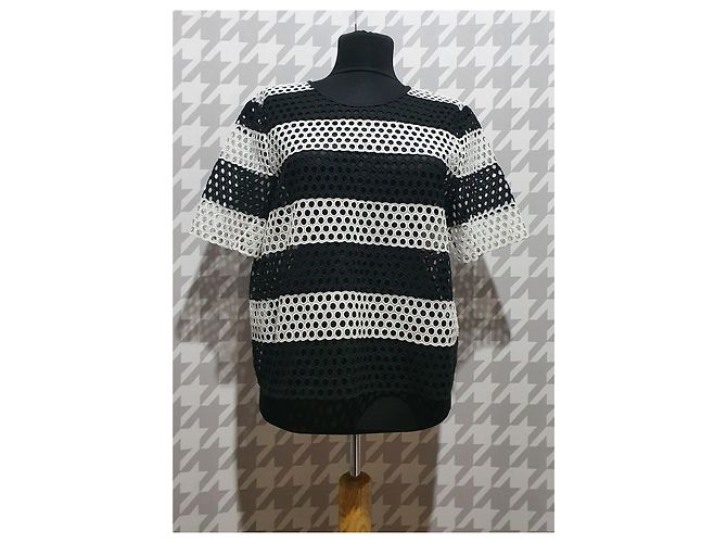 Top de malla de algodón Michael Kors Negro Blanco - vista 2
