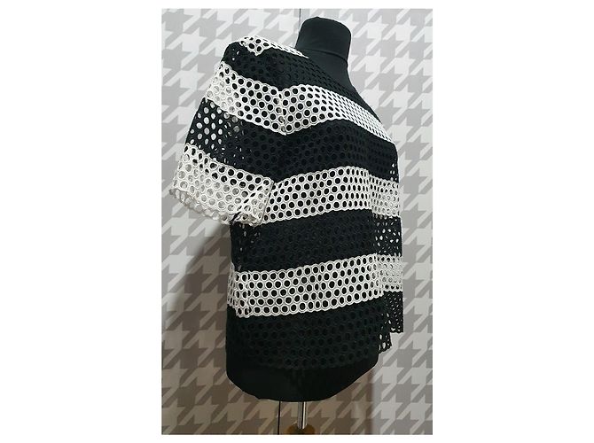 Top de malla de algodón Michael Kors Negro Blanco - vista 3