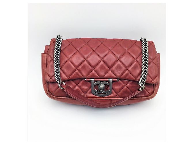 Trendy CC Borsa Chanel Timeless Icons Secret Label in pelle rosso bordeaux - vista 2