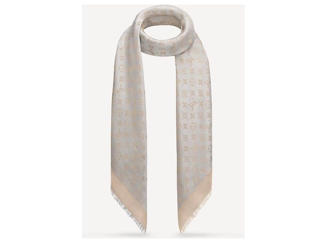 Chal Louis Vuitton Monogram Shine Gris Seda Lana - vista 3