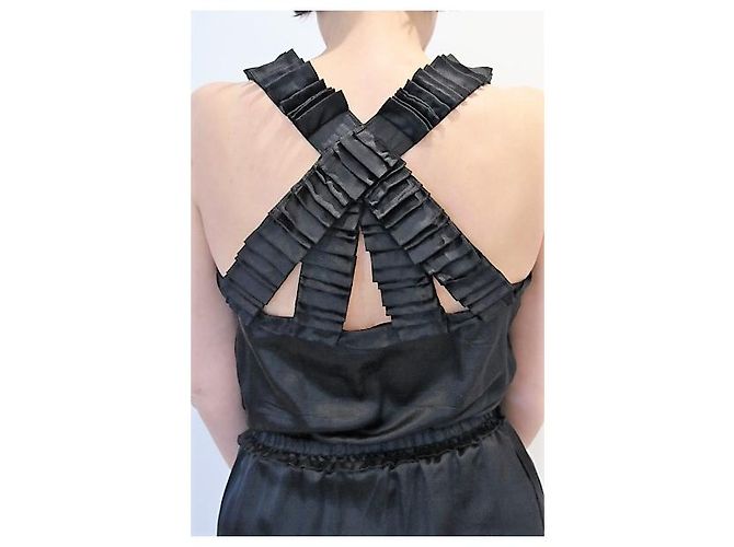Abito corto in seta nera Yves Saint Laurent Nero - vista 3