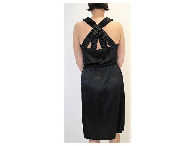 Abito corto in seta nera Yves Saint Laurent Nero - vista 4