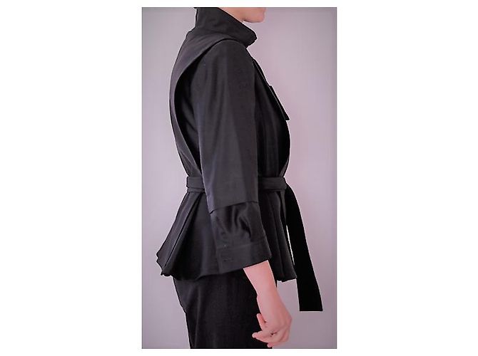 Chaqueta de lana negra Yves Saint Laurent con cinturón Negro - vista 3