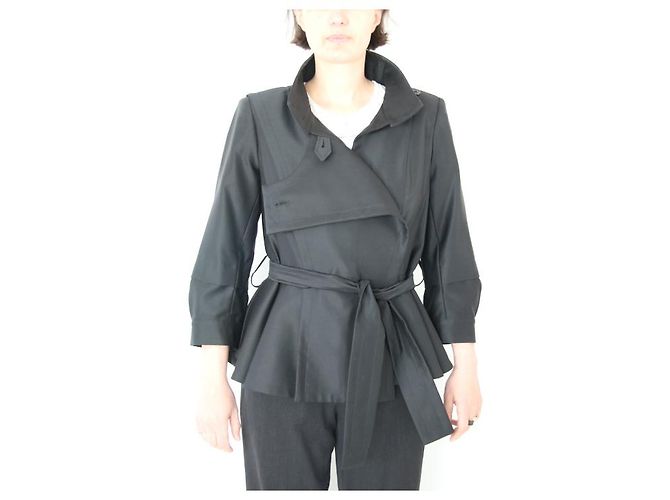 Chaqueta de lana negra Yves Saint Laurent con cinturón Negro - vista 4