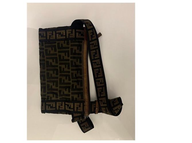 Borsa a Spalla Fendi Marrone Nero Cotone - vista 2