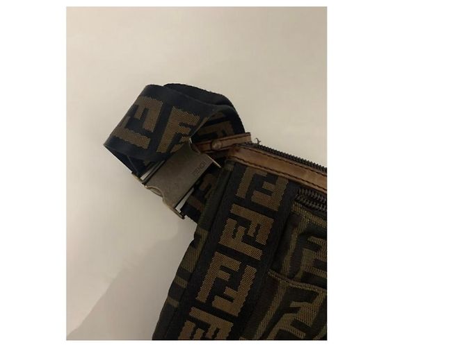Borsa a Spalla Fendi Marrone Nero Cotone - vista 5