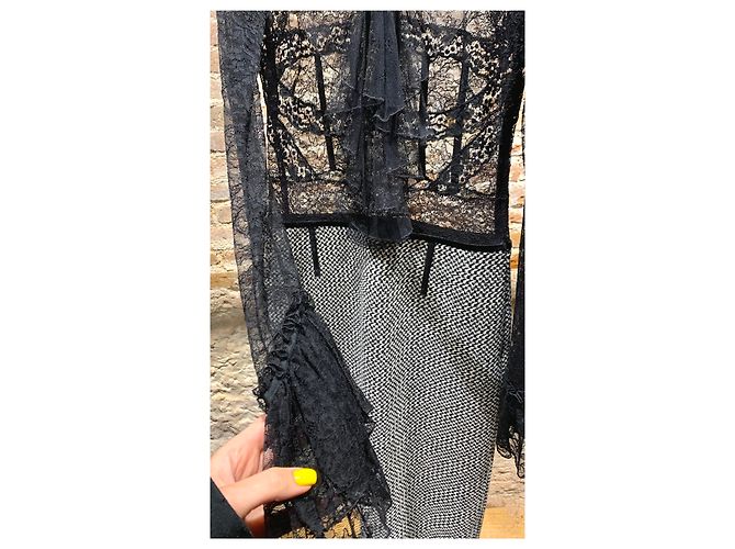 Louis Vuitton Midi Kleid schwarz weiß grau Baumwolle Wolle - Ansicht 3
