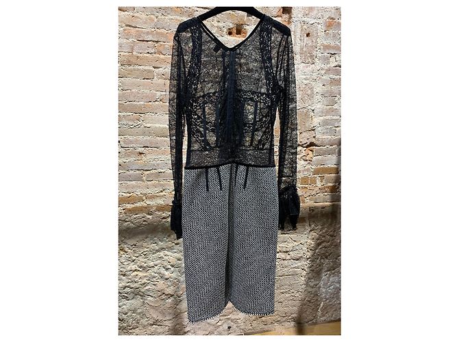 Louis Vuitton Midi Kleid schwarz weiß grau Baumwolle Wolle - Ansicht 5