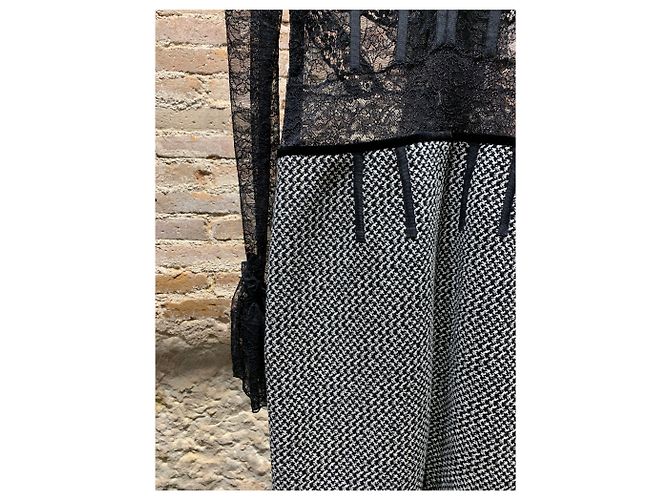 Louis Vuitton Midi Kleid schwarz weiß grau Baumwolle Wolle - Ansicht 6