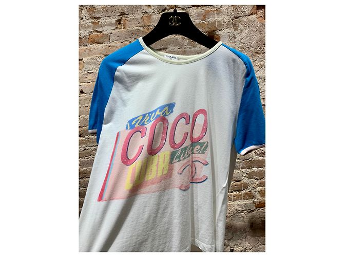 T-shirt carina vintage Chanel Bianco Blu Multicolore - vista 2