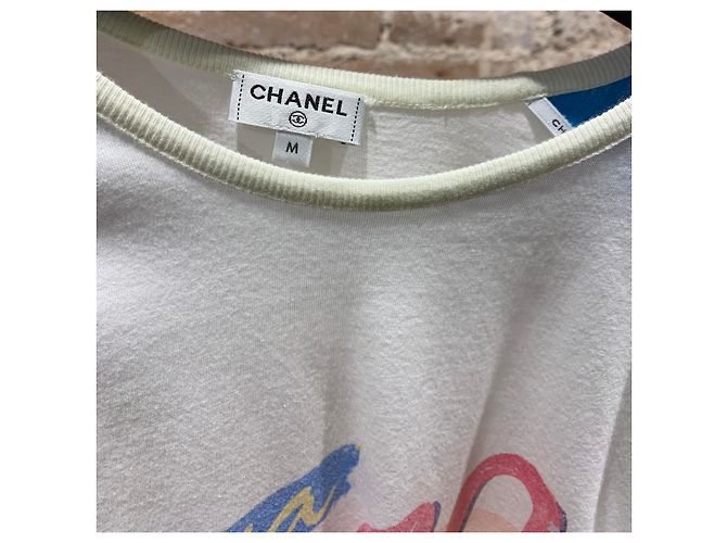 T-shirt carina vintage Chanel Bianco Blu Multicolore - vista 3