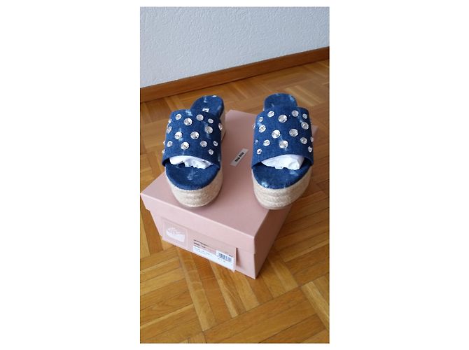 MIU MIU JEANS SABOT CON CRISTALLI Blu - vista 2