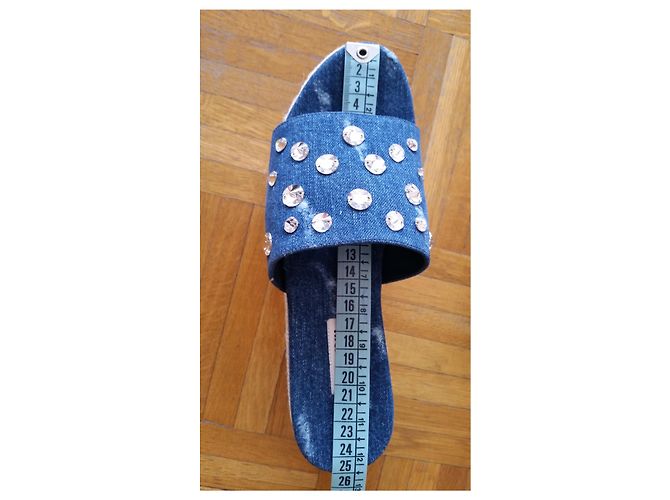 MIU MIU JEANS SABOT CON CRISTALLI Blu - vista 4