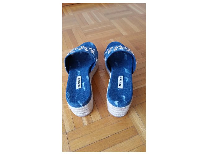 MIU MIU JEANS SABOT CON CRISTALLI Blu - vista 6