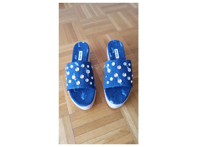MIU MIU JEANS SABOT CON CRISTALLI Blu - vista 8